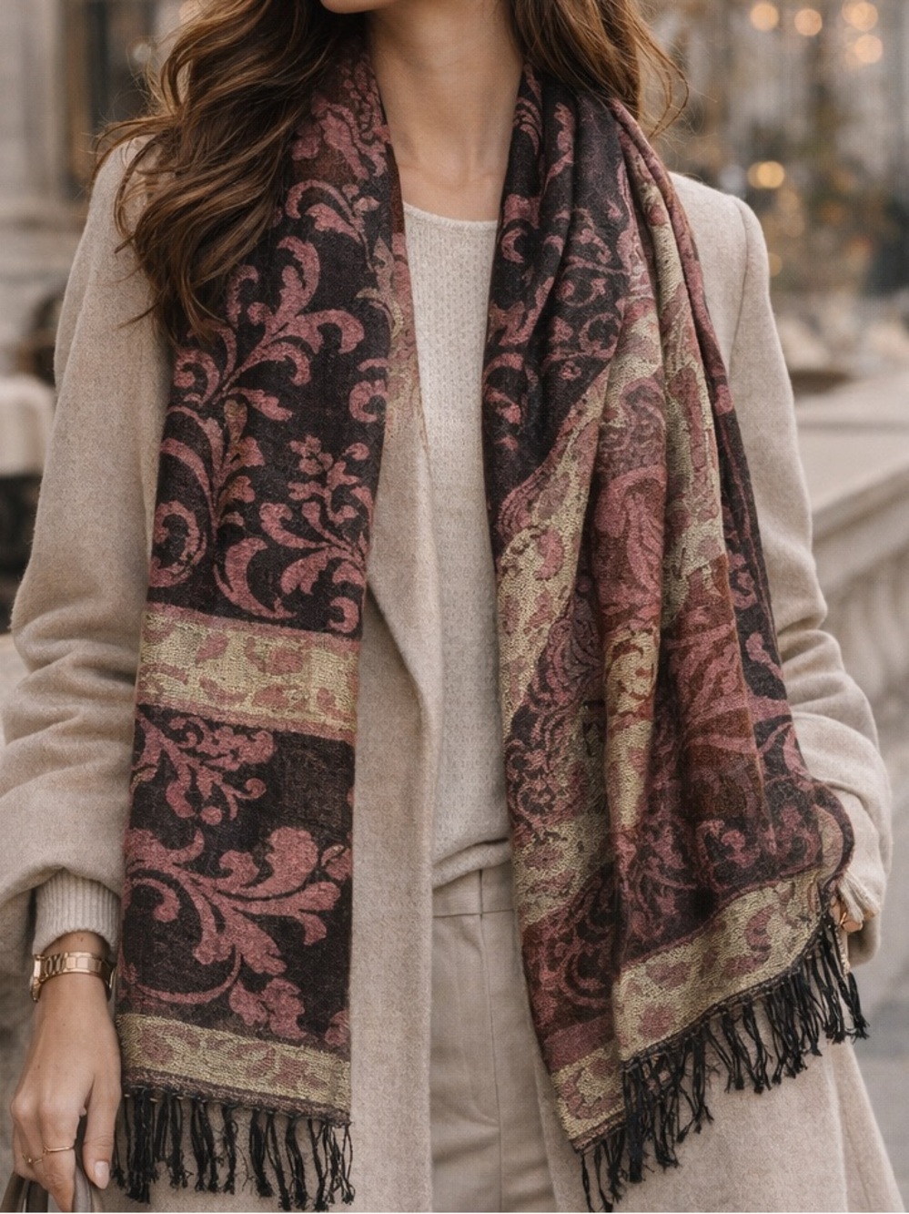 Pashmina Silk Scarf Wrap Shawl Reversible Boho Fringe Luxury Poncho Festival OS